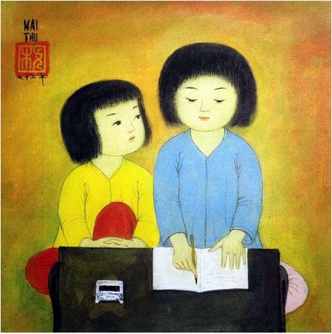 درس خواندن پیش مادر - مای ترونگ تو - نقاش ویتنام